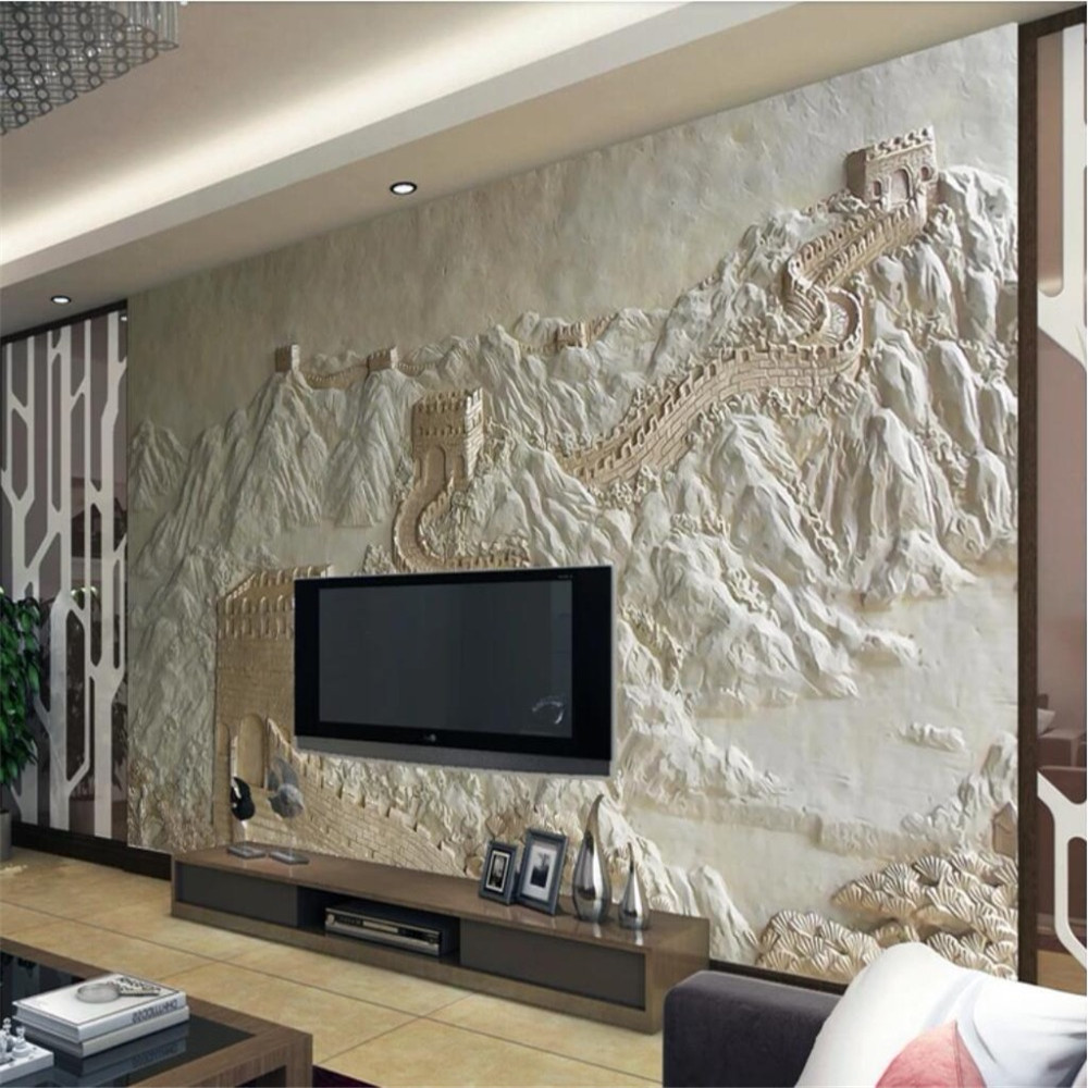 3D photo mural Great Wall relief Chinese TV background wall painting wallpapers for living room papel de parede