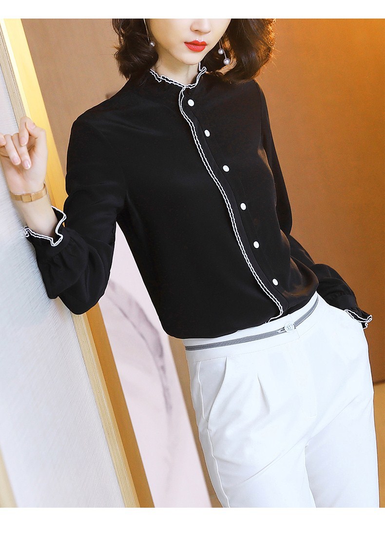 fashion Spring and Autumn Fashion style shirt dames blouses lange mouwen Office Lady Solid silk women shirts 7065 50 210427
