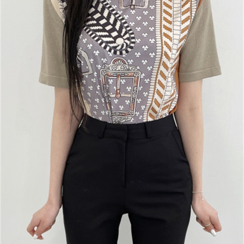 Summer Vintage Printed Knitted Pullover Sweater Women Short Sleeve O-neck Tops Korean Fashion Female Jumpers Mujer 210514