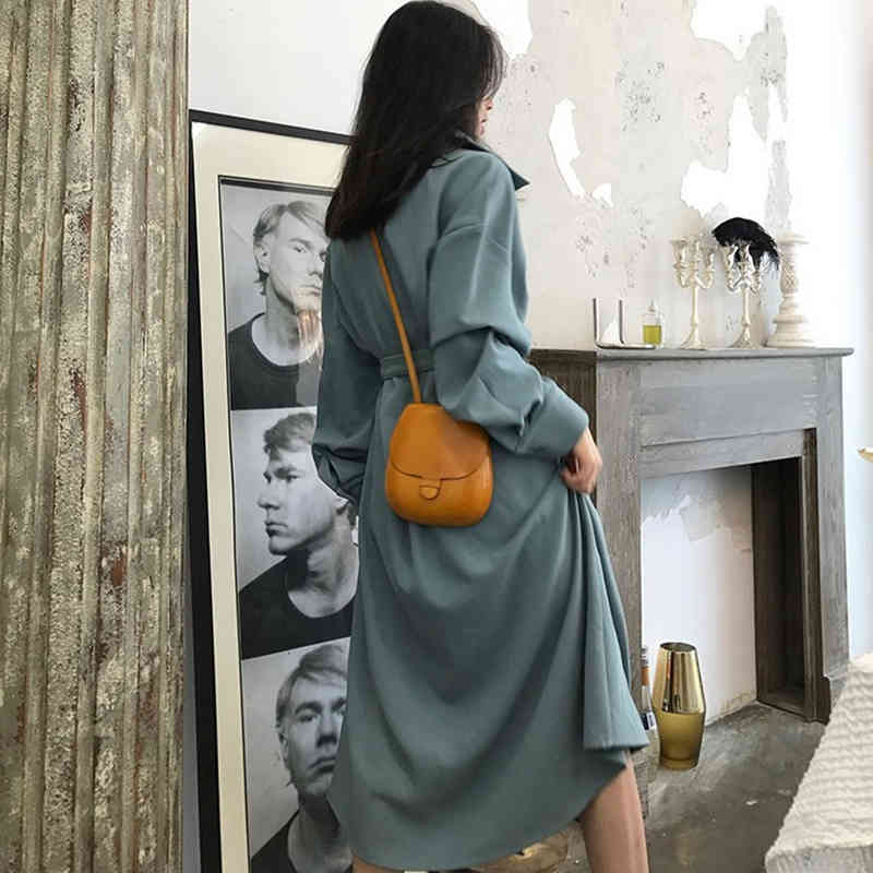 Autumn Winter Women Dress Solid Elegant Long Shirt Female Sleeve Bandage Casual Outwear Split Vestidos 210515