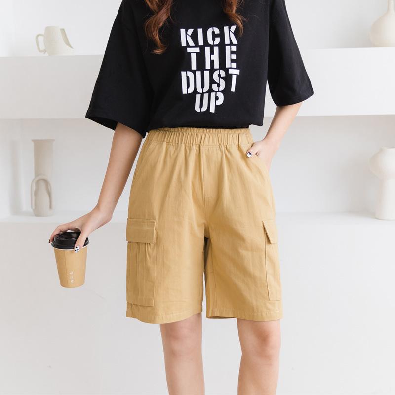 Women's Summer Solid Shorts 2021 Ins Trendy Neutral Cotton Trousers Chic All-match Natural Elastic Waist Wide Leg