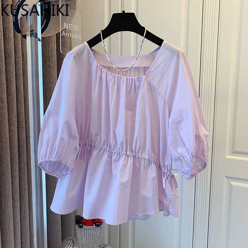 KUSAHIKI Korean Skew Collar Puff Sleeve Womens Tops Causal Shirring Irregular Ruffle Blusas Shirt Sweet Blouses 6H812 210602, Purple
KUSAHIKI Korean Skew Collar Puff Sleeve Womens Tops Causal Shirring Irregular Ruffle Blusas Shirt Sweet Blouses 6H812 210602, Purple