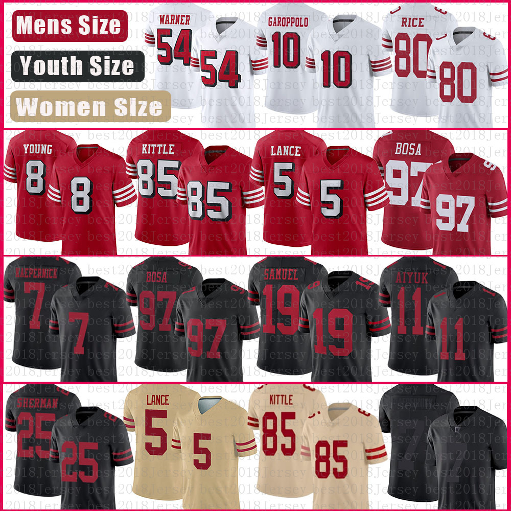 Fred Warner George Kittle Football Jersey Trey Lance Nick Bosa Deebo Samuel Steve Young Dee Ford Richard Sherman Colin Lott Kaepernick Reuben Foster Raheem Mostert, Women size s-xxl(49r)
Fred Warner George Kittle Football Jersey Trey Lance Nick Bosa Deebo Samuel Steve Young Dee Ford Richard Sherman Colin Lott Kaepernick Reuben Foster Raheem Mostert, Women size s-xxl(49r)