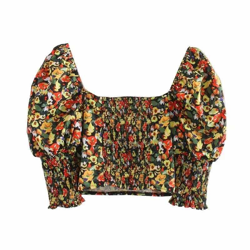 DEAT Summer Holiday Style Printing Short Puff Sleeve Square Collar Top Mini Skirt Two Piece Set Women Outfits MJ176 210709