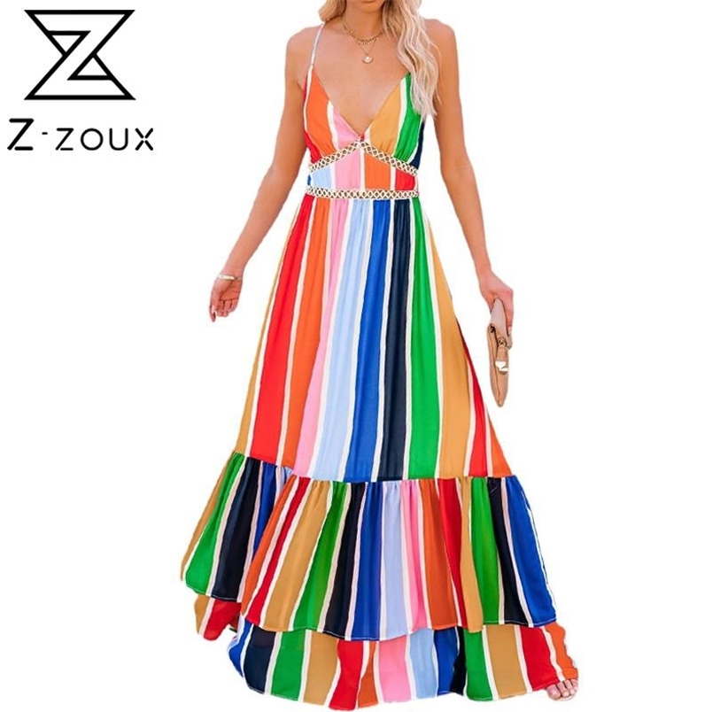 Women Dress Backless Patchwork Bohemia Sexy Long Sleeveless Spaghetti Strap Maxi es Plus Size Summer es 210513