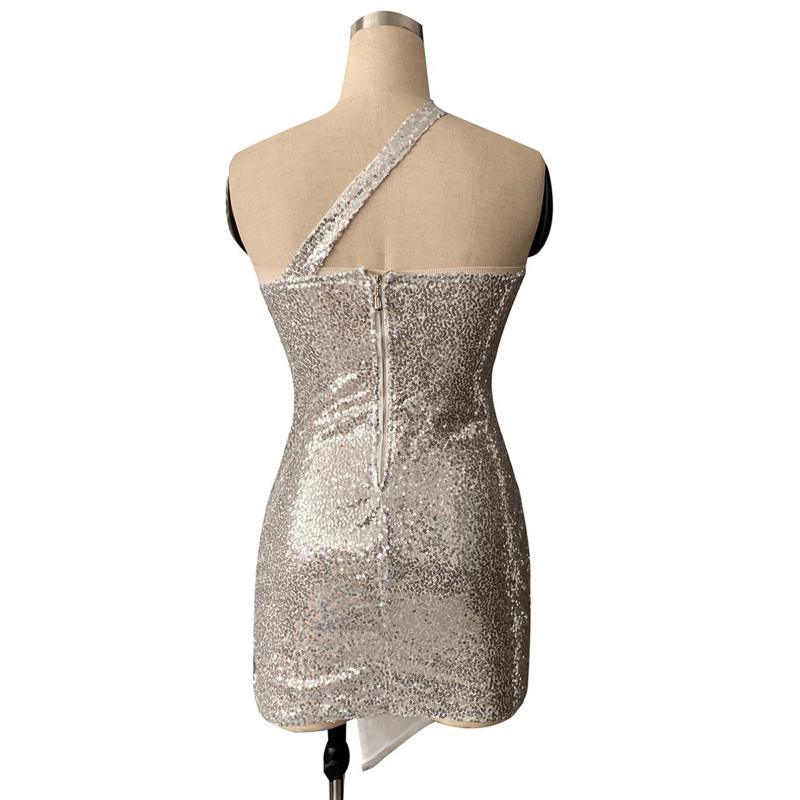 Casual Dresses Sexy Women Sequins Glitter Sparkle Deep V Neck Halter Backless Bodycon Short Dress Evening Party Wrap Hip Vestido