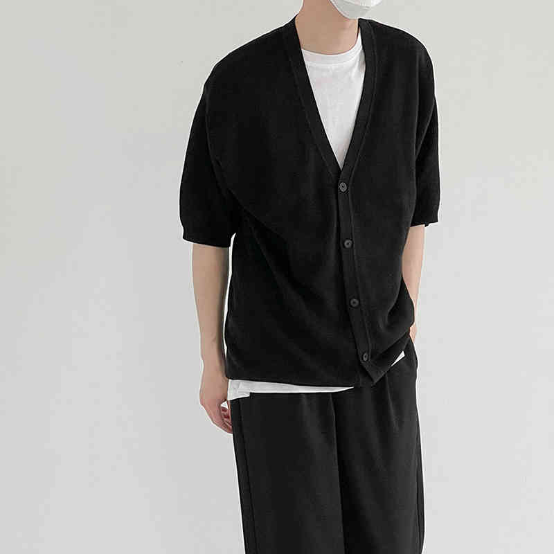 IEFB Short Sleeve Cardigan Coat Men's Summer Thin Sweater Slim Simple V-neck Solid Color Trend Korean Male Clothign 9Y7584 210524