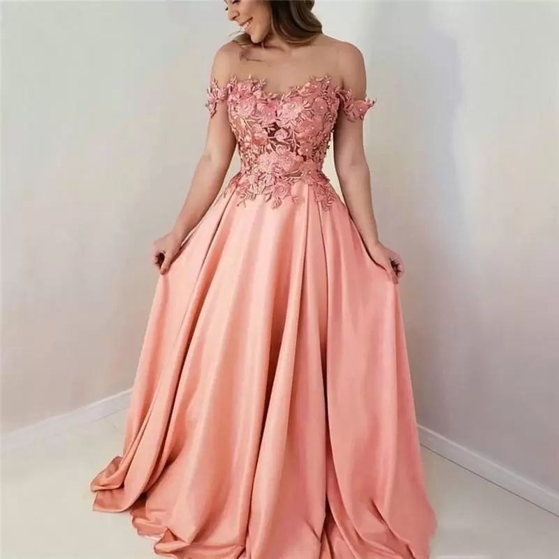 Coral Bridesmaid Dresses Off The Shoulder Chiffon With D Floral Applique Beaded Floor Length Custom Made Maid Of Honor Gown African Country Wedding We