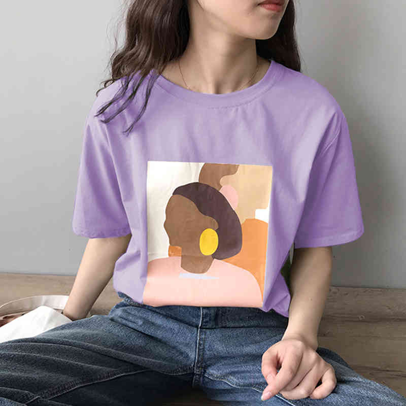 Paris Girl Vintage Abstract Painting Summer T-Shirt Short Sleeved Korean Style Thin Round Neck Tee Shirt Tops Women 210524, Purple
Paris Girl Vintage Abstract Painting Summer T-Shirt Short Sleeved Korean Style Thin Round Neck Tee Shirt Tops Women 210524, Purple