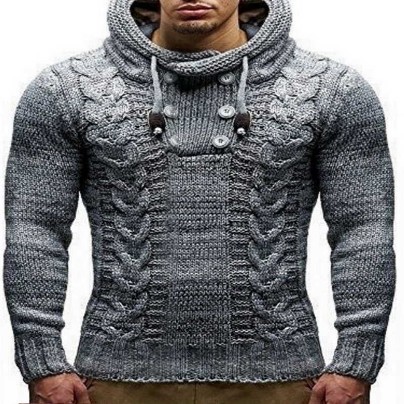 Men's Fashion Solid Color Knit Hooded Sweaters O-Neck Long Sleeve Slim Fit Pullover Tops Autumn Winter 211008