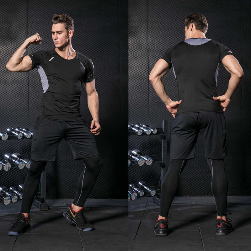 Men's Gym Training Fiess Sportswear Athletic Physical Workout Clothes Suits Running Jogging Sports Clothing Tracksuit Dry Fit Q1901