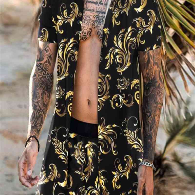 New Trend Men Hawaiian Printing 2021 Summer Short Mouw Button Overshirt Beach Shorts Streetwear Casual Gentlemen Pak