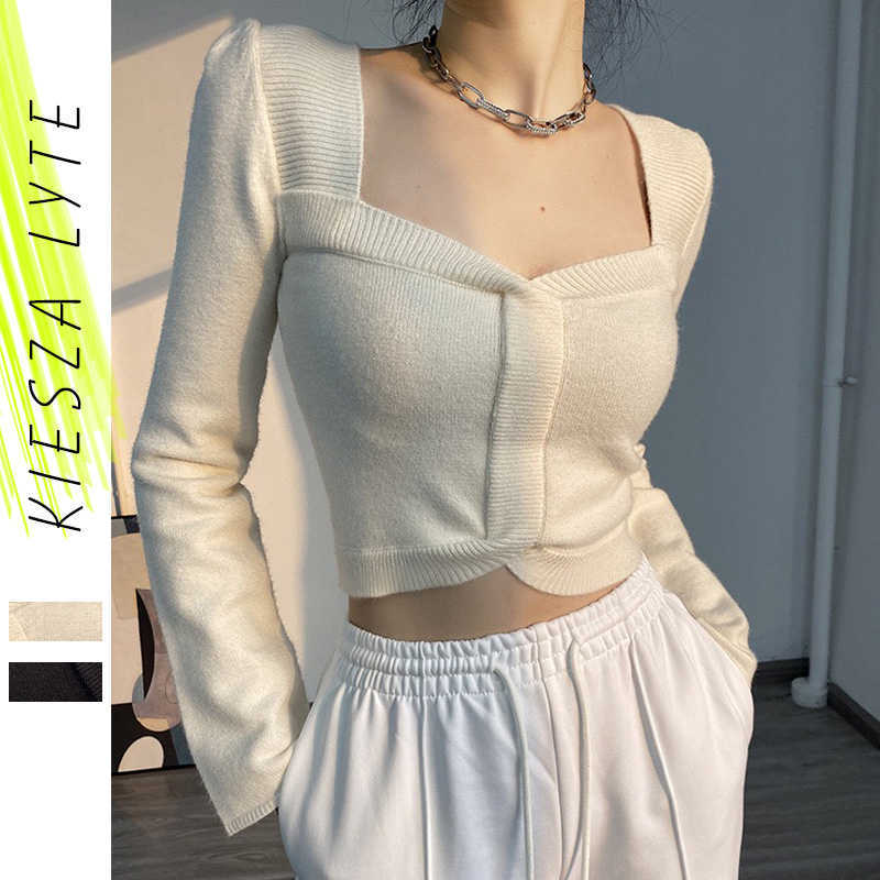 Sexy Fitted Knitted Top Square Neck Pullovers Casual Chic Woman Autumn Winter Flared Sleeves Soft Slim Short Sweater 210608, White
Sexy Fitted Knitted Top Square Neck Pullovers Casual Chic Woman Autumn Winter Flared Sleeves Soft Slim Short Sweater 210608, White