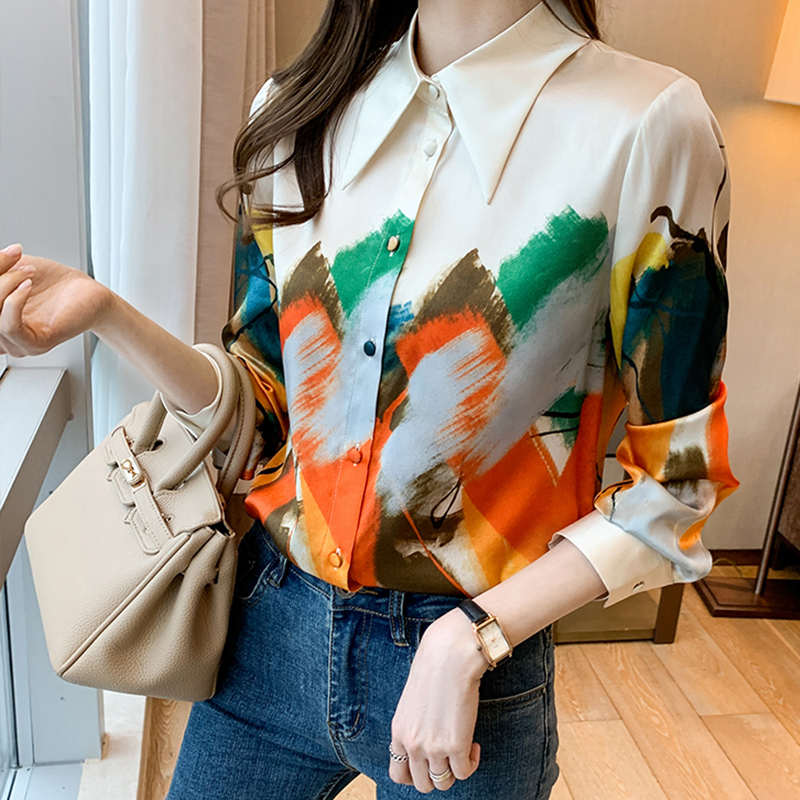 Fashion Women's chiffon Blouses oil printing shirts 2021 Spring summer Blouse long sleeve Tops Shirts Blusas Mujer 210317