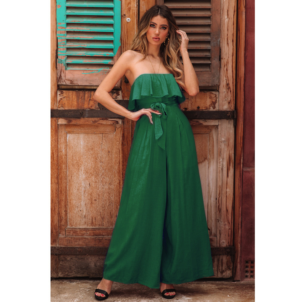 Women Jumpsuit Ruffles Bandage Off Shoulder Rompers Womens Red White Green Plus Size Long Summer s 210524