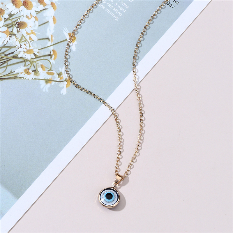 Blue Evil Eye Choker Necklaces Round Pendant Clavicle Necklace Silver Gold Disc Lucky Charm Jewelry Fashion Design Turkish Devil Eyes Birthday Gifts f