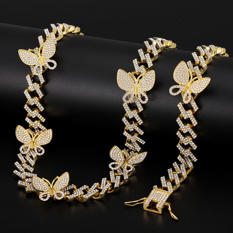 15MM Iced Out Paved Rhinestones 1Set Miami Curb Butterfly Cuban Chain CZ Bling Rapper Hip Hop Necklace Bracelet For Men Jewelry X0509
15MM Iced Out Paved Rhinestones 1Set Miami Curb Butterfly Cuban Chain CZ Bling Rapper Hip Hop Necklace Bracelet For Men Jewelry X0509