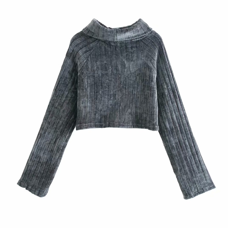 Elegant Women Gray Sweaters Fashion Ladies Turtleneck Knitted Tops Streetwear Female Chic Loose Short Pullovers 210430