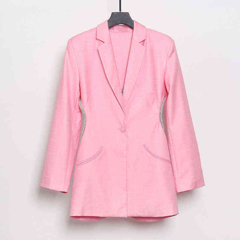 TWOTWINSTYLE Sexy Backless Diamond Blazer Tops Female Lapel Collar Long Sleeve Slim Hollow Out Women's Coat Fashion 211116