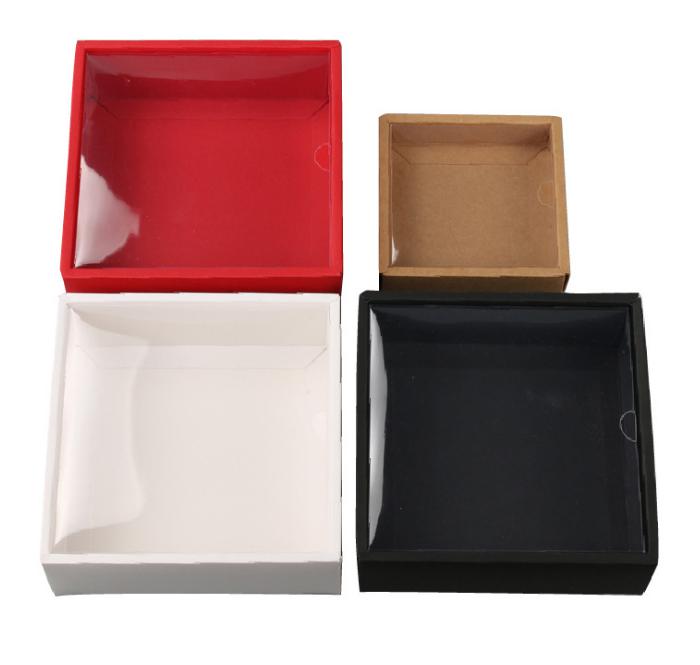 2021 Kraft Cardboard Box Gift Packaging Box With Lid Paper Box Jewelry Gift Packing Case With Clear PVC Window