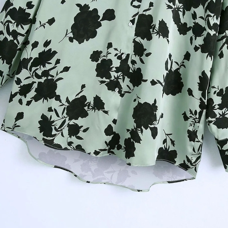 Women Flower Printing Loose Satin Blouse Female Turndown Collar Long Sleeve Shirt Casual Lady Tops Blusas S8316 210317