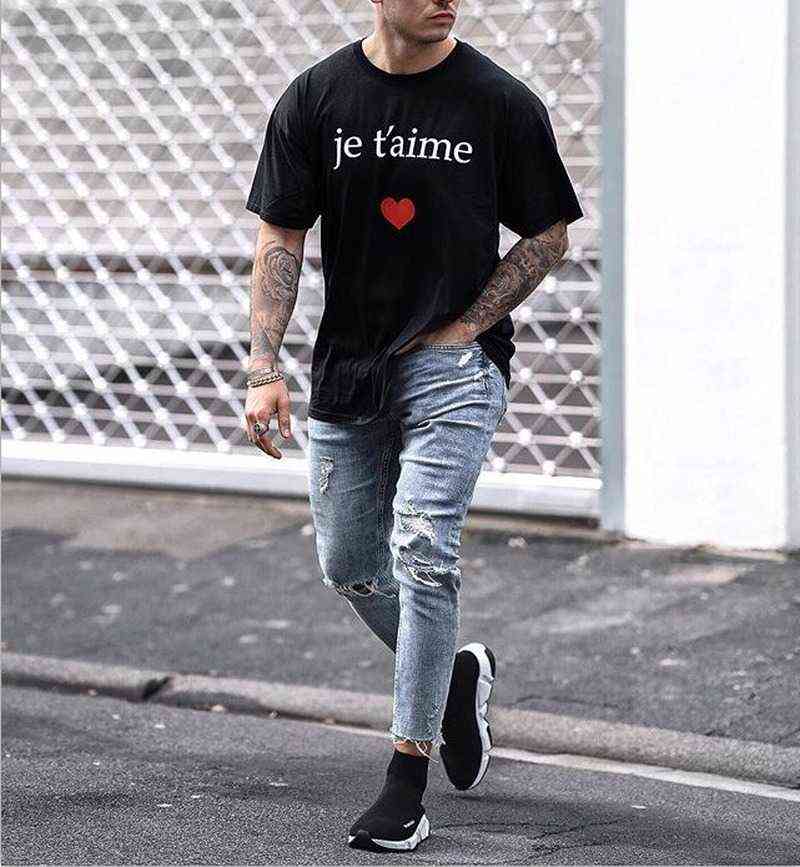 Casual Skinny Jeans Ankle Length Ripped Denim Pant Zipper Fly Men Clothing Cut Bottom Pencil Pant Light Blue Cowboys Streetwear 211120