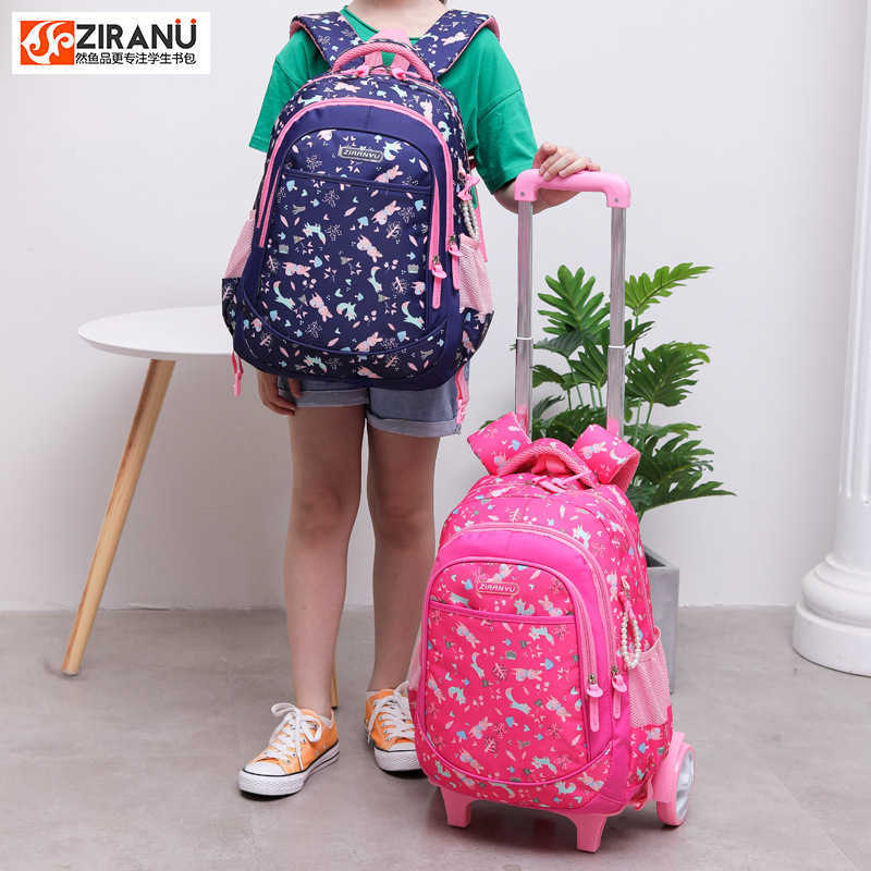 Student School bag Rolling Backpack kids Trolley bag for girl school backpack wheeled bag child waterproof backpack wheels 210809