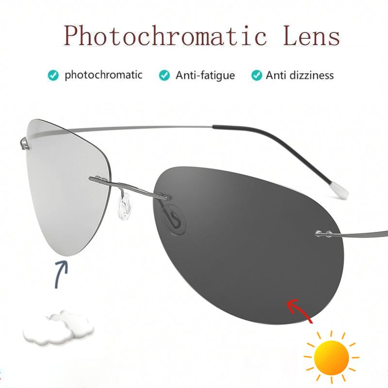 Sunglasses Mens Rimless Ultra Light Hingeless Titanium Polarized Pochromatic Womens Outdoor Driving Transition Chameleon Lens, White;black
Sunglasses Mens Rimless Ultra Light Hingeless Titanium Polarized Pochromatic Womens Outdoor Driving Transition Chameleon Lens, White;black