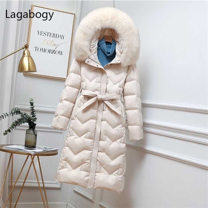 Lagabogy Winter Hooded Long Puffer Jacket Women 90% White Duck Down Coat Female Slim Warm Parkas Real Fur Outwears 211108, Beige no fur 
Lagabogy Winter Hooded Long Puffer Jacket Women 90% White Duck Down Coat Female Slim Warm Parkas Real Fur Outwears 211108, Beige no fur