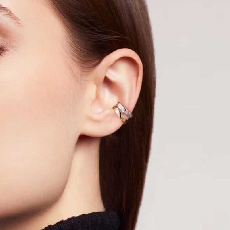 Elegant Gold Tone 925 Sterling Silver Ear Cuff Earrings with Lozenge Pattern for Special Occasions