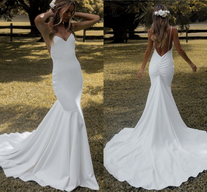 Simple Beach Wedding Dress for Women Mermaid 2021 Spaghetti Straps Backless Boho Bridal Gowns Bride Dresses Vestido De Noiva