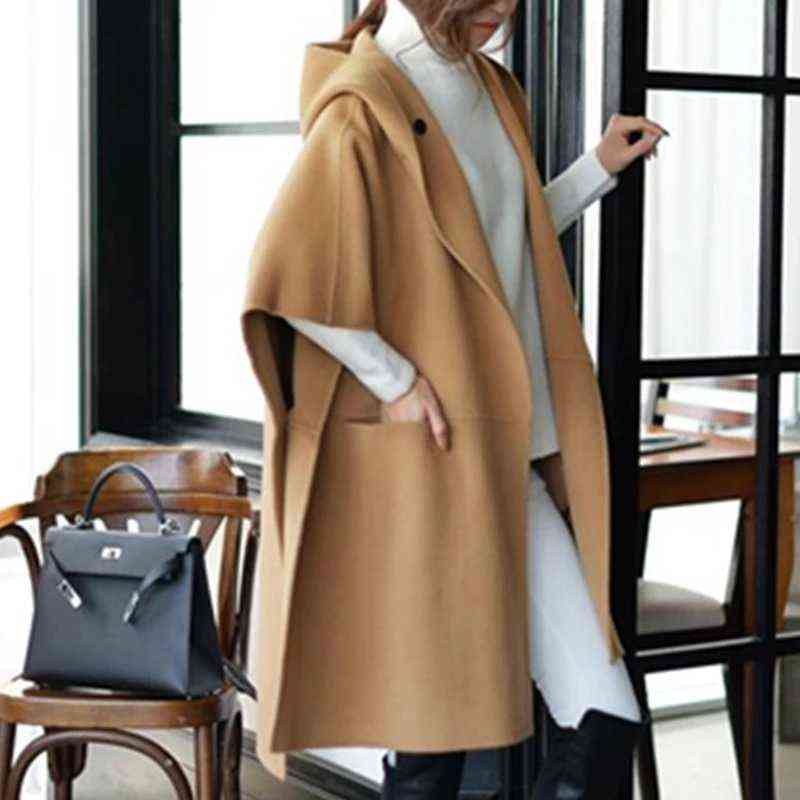 Women Cloak Coat Hooded Woolen Cloth Jacket Casual 2021 Spring Oversize Cape Loose Plus Size Female Cardigan Poncho Outwear 5XL H1123