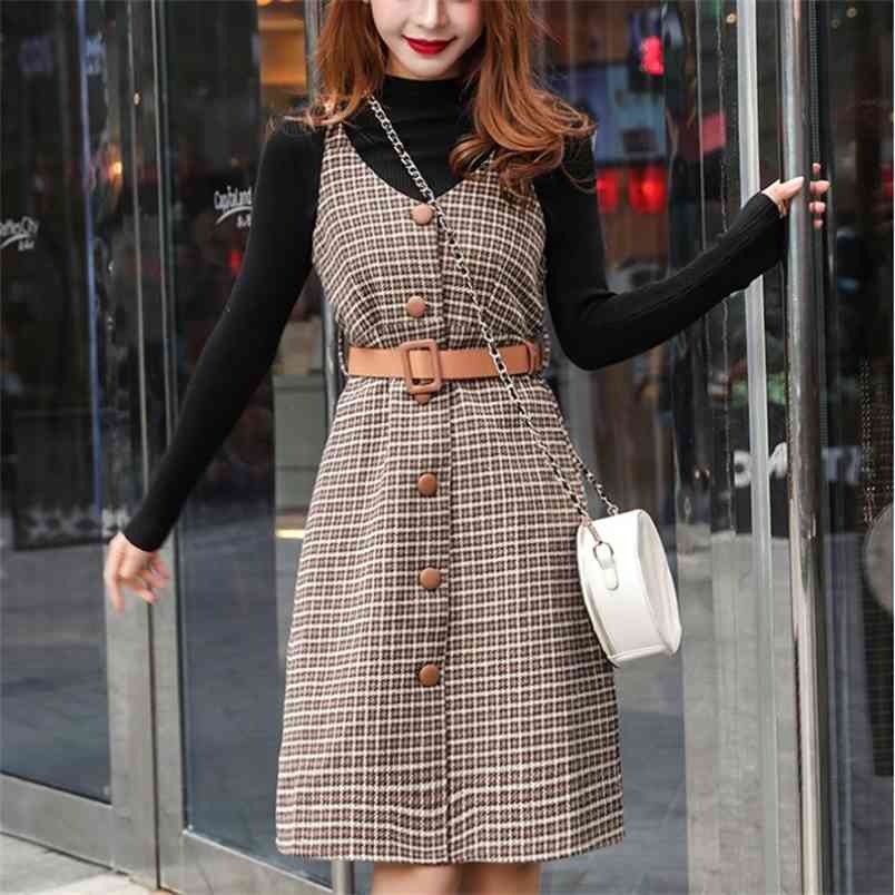 Autumn Winter 2 Piece Set Woman fashion Long Sleeves Knitted T-shirt + Vest Plaid Tweed Dress Female Outfits 210519, Photo color
Autumn Winter 2 Piece Set Woman fashion Long Sleeves Knitted T-shirt + Vest Plaid Tweed Dress Female Outfits 210519, Photo color
