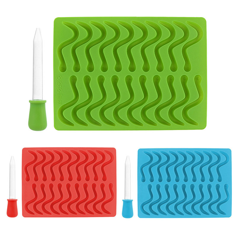 Gummy Mould Snakes Worms Shaped Hard Candy Molds Baking Accessories Silicone Kitchen Gadgets 1PCS Cake Decorating Tools