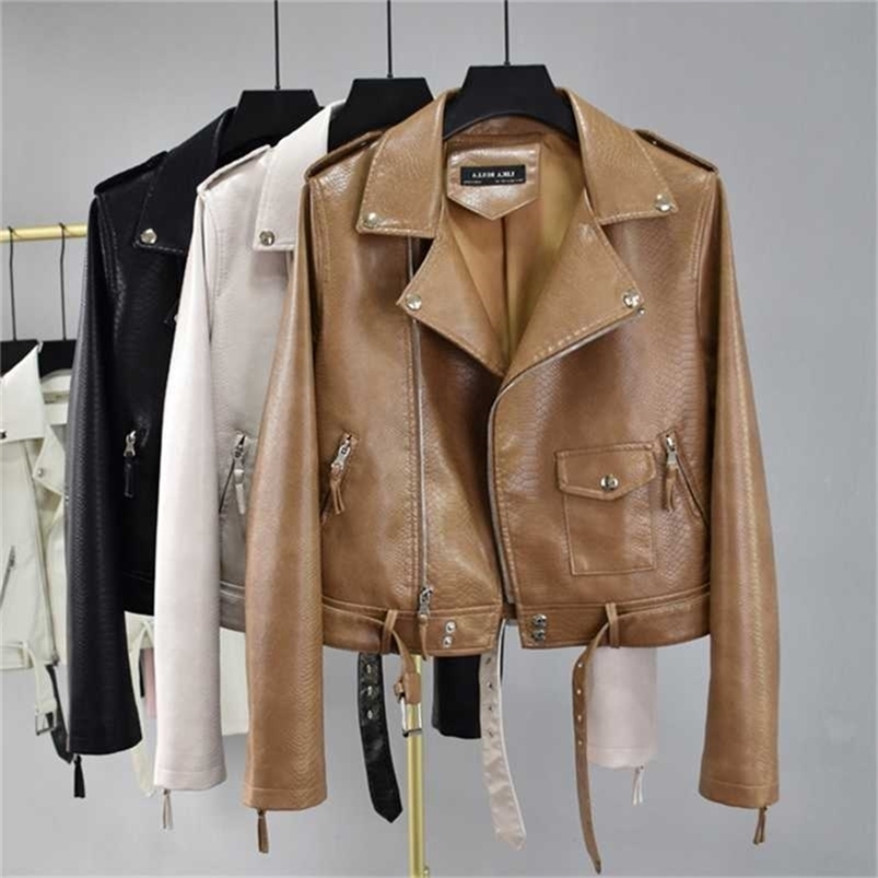 FMFSSOM Faux Leather Snake Print Jackets Women Spring Rivet Zipper Belt Overcoat Slim Motorcycle Full Coat 211108, Brown
FMFSSOM Faux Leather Snake Print Jackets Women Spring Rivet Zipper Belt Overcoat Slim Motorcycle Full Coat 211108, Brown