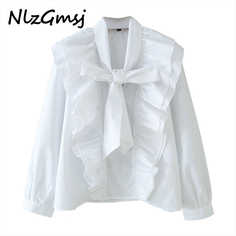 Nlzgmsj women chic bow tie collar white blouse ruffles long sleeve casual wear female shirt elegant solid top blusas 210628, As picture
Nlzgmsj women chic bow tie collar white blouse ruffles long sleeve casual wear female shirt elegant solid top blusas 210628, As picture