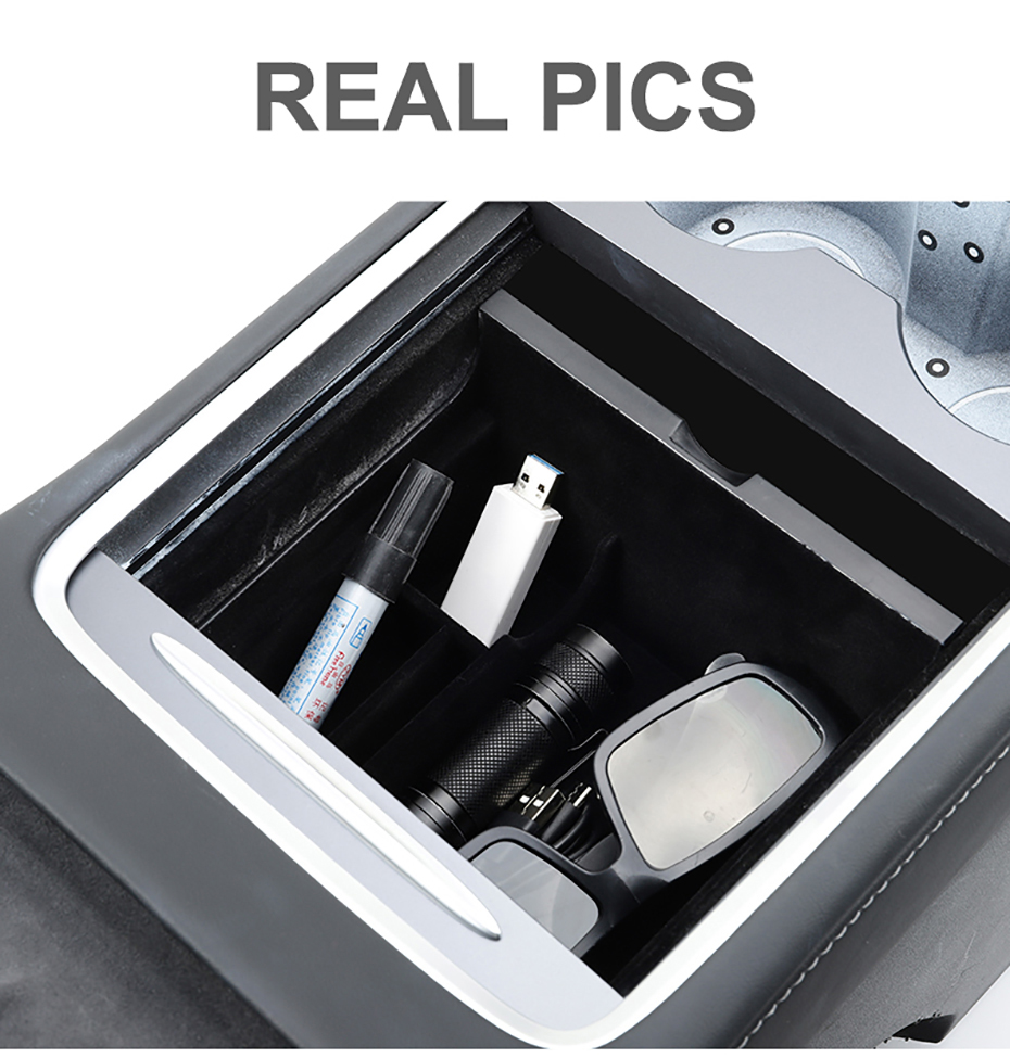 Car Hidden Organizer for Tesla Model 3/Y Storage Box Flocking Containers Central Armrest Case for Sunglasses Phone Coin Ticket