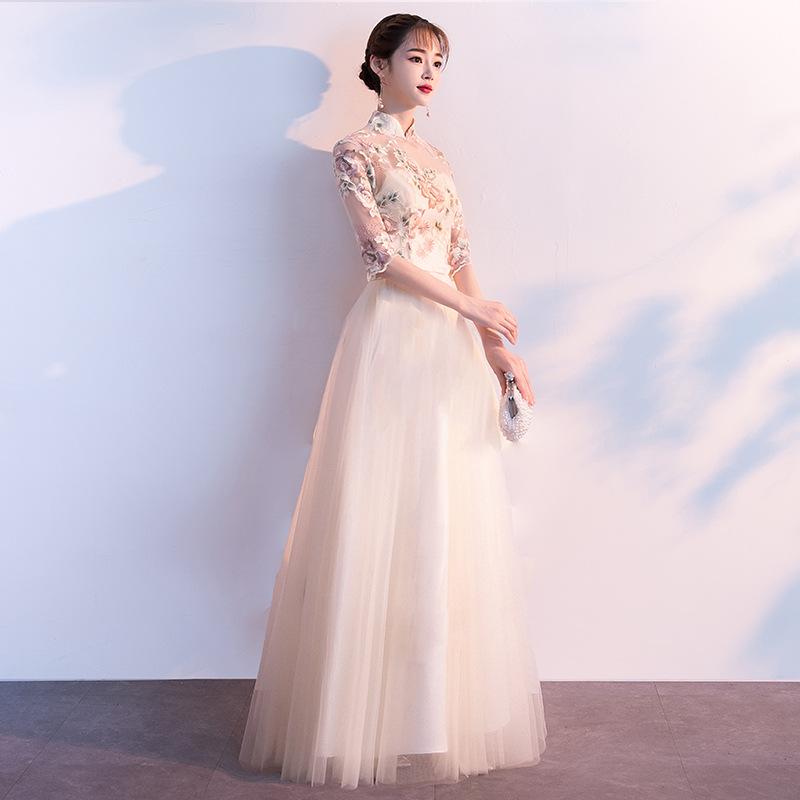 Sexy Perspective Mandarin Collar Female Lace Cheongsam Vintage Embroidery Flower Chinese Bride Wedding Dress Qipao Vestidos Ethnic Clothing