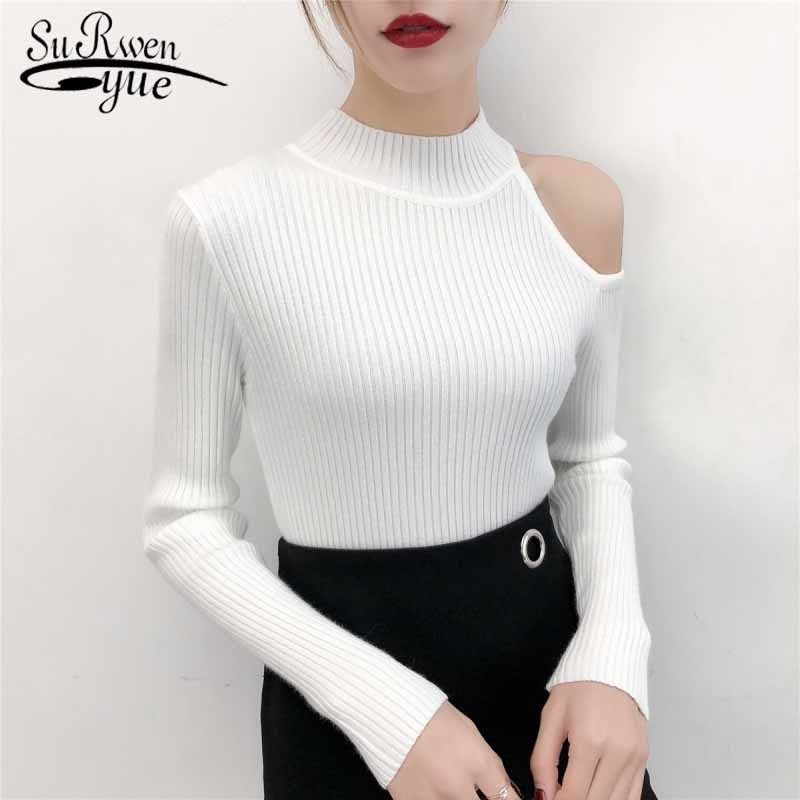 sueter mujer invierno off shoulder top autumn long sleeve women sweater pullover female solid knitted 5233 50 210508