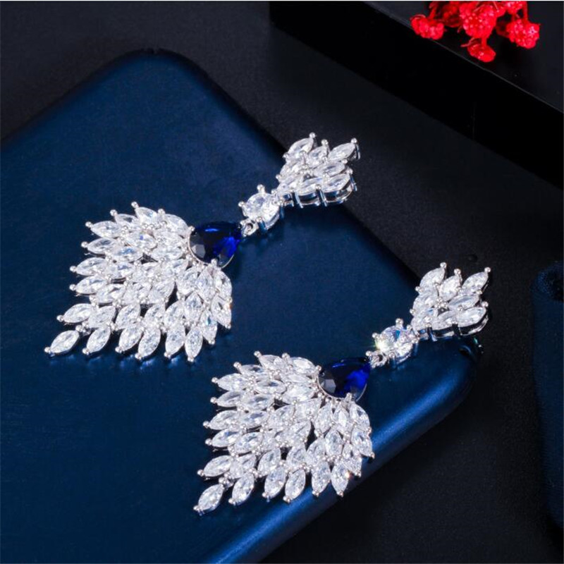 Marquise Cut White Topaz Emerald Gemstones Sterg Sier Drop Dangle Earrings for Women 1f89