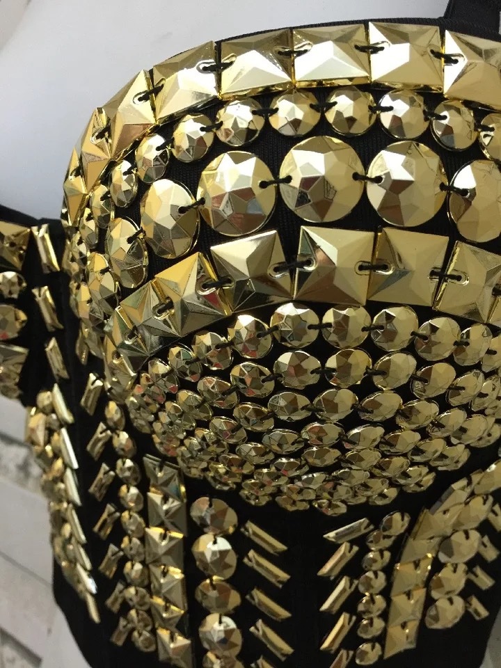 Sexy Sequined Top Rave Festival Glitter Bustier Golden Tank Party Night Club Handmade Vest Beading Bra 210421