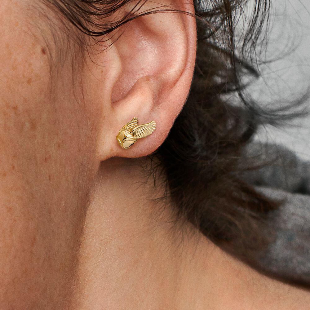 100 925 Sterling Silver Golden Snitch Stud Earrings Pave Cubic Zirconia Fashion Women Wedding Engagement Jewelry Accessories219d
