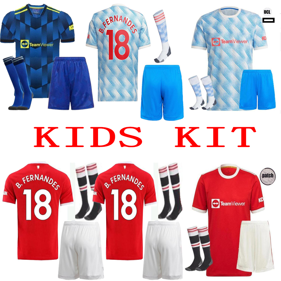 #25 SANCHO #10 RASHFORD Home Red Soccer Jersey 2021 2022 #11 GREENWOOD #18 B.FERNANDES Away Blue kids kit Soccer Shirt 21 22 #6 POGBA #23 SHAW Football Jerseys, Yellow