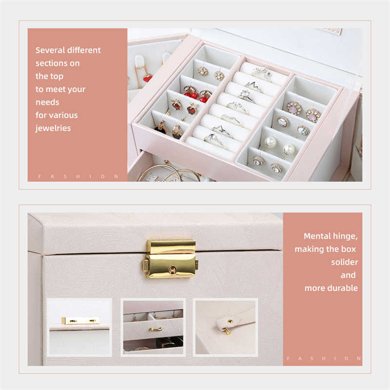 Casegrace Large Jewelry Box Organizer Girls PU Leather Drawer Jewellery Boxes Earrings Ring Necklace Jewelry Storage Case Casket 211012