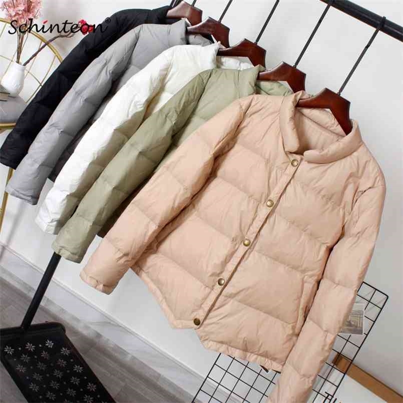 Schinteon Light Down Jacket Baseball White Duck Down Coat Casual Spring Autumn Short Outwear for Women Fashion 210819