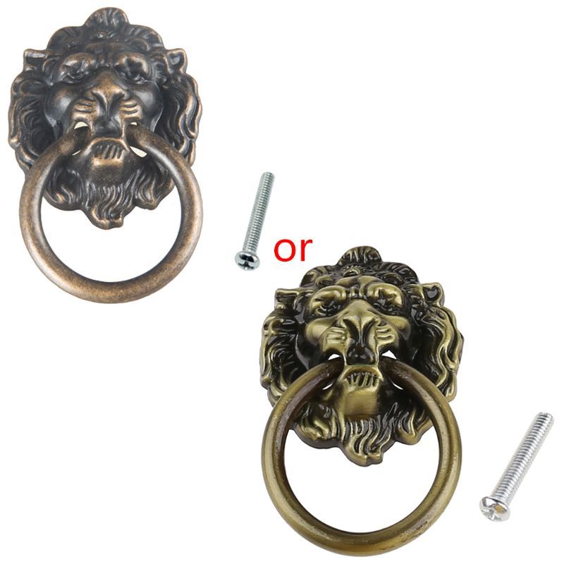 Ancient brass bronze lion's head Shape Simple Gaul Jewelry Chest Box Loading cabinet Handle Pull button Ring 4 color