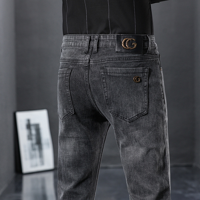 High grade spring and autumn men's elastic straight tube slim double g black youth trend small leg jeans, Blue
High grade spring and autumn men's elastic straight tube slim double g black youth trend small leg jeans, Blue