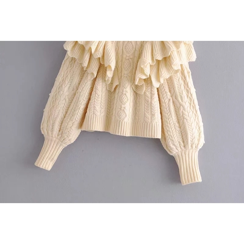 elegant ruffle turtleneck sweater women pullovers long sleeve knitted casual pull femme winter clothes 210521