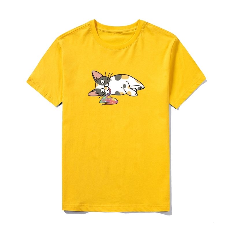 Mens T-shirt Summer Casual Funny Cartoons Cat Cute Short Sleeve T-Shirts Homme Streetwear Anime Cotton Slim Fit Men T-shirts 210603