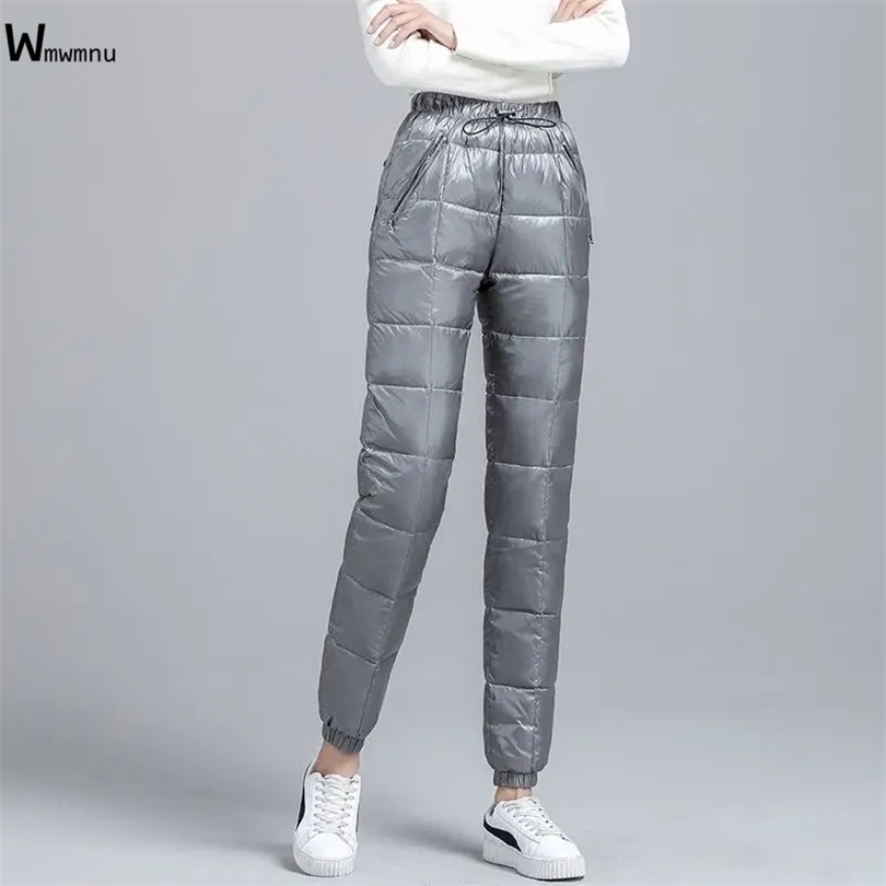 Fashion Down Cotton Beam Feet Sweartpants Winter Thick Warm Soft s Trouser Elegant Slim Elastic Waist Oversize Pants Jogger 211124